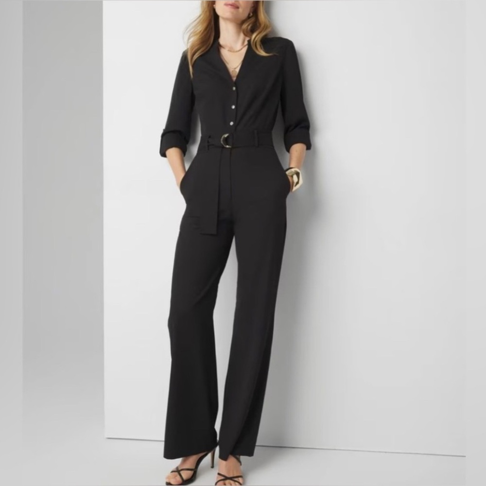 NWT White House Black Market LS Utility Jumpsuit Black 4P